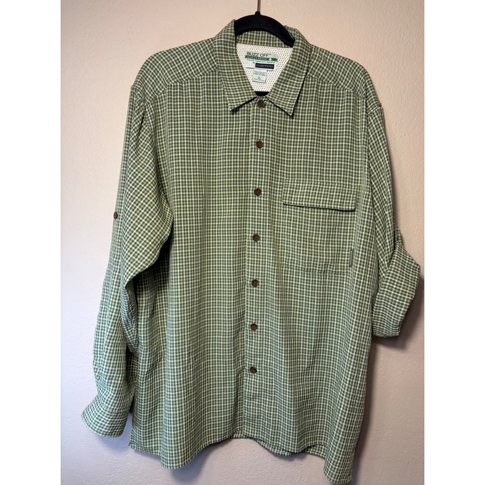 ExOfficio Buzz Off Insect Shield Shirt Mens XL Green Checkered Long Sleeve E48R